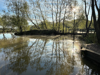 Bridge and little island in lake
